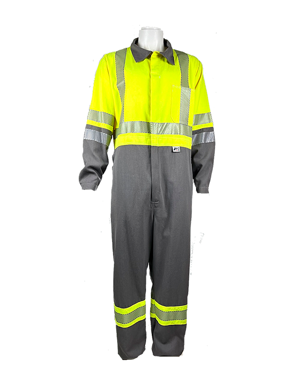 HIGH VISIBILITY YELLOW & GRAY COVERALL FIRE RETARDANT PROTECTION FR/ARC,